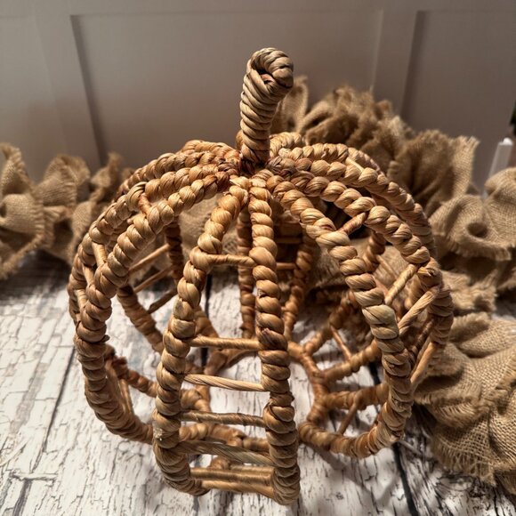 Wicker and Metal Large Table top Pumpkin Accent - Picture 2 of 2